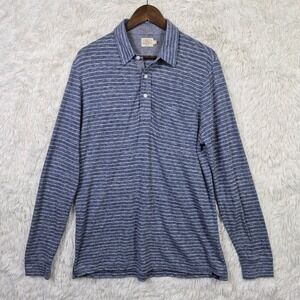 Faherty Brand Mens Large Blue Striped Long Sleeve Polo Shirt Cotton Blend Knit